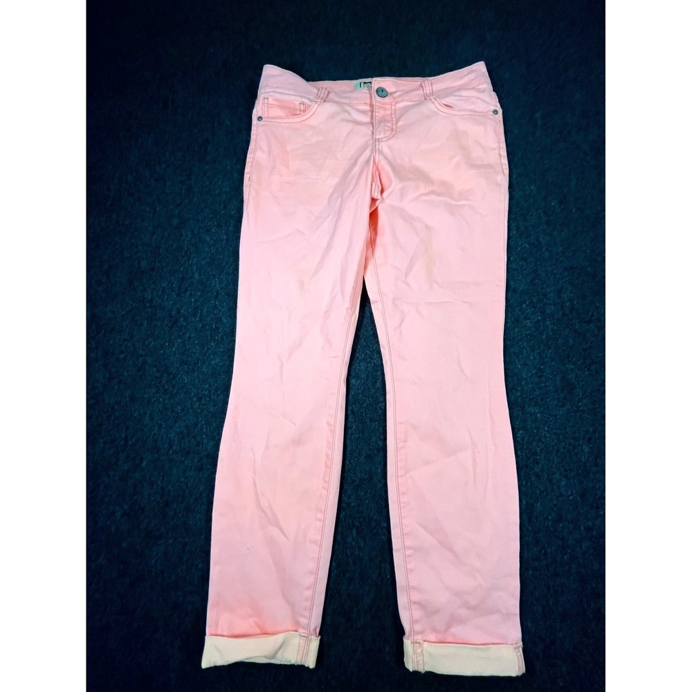 Y2K LEI Ashley Lowrise Bootcut Jeans Women 7 Junior Pink Denim Cotton Cuffed Hem